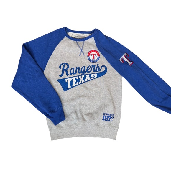 Baseball Raglan Vintage Texas Rangers Sweatshirt Soft as a Grape S/P Gray Blue - Picture 6 of 8